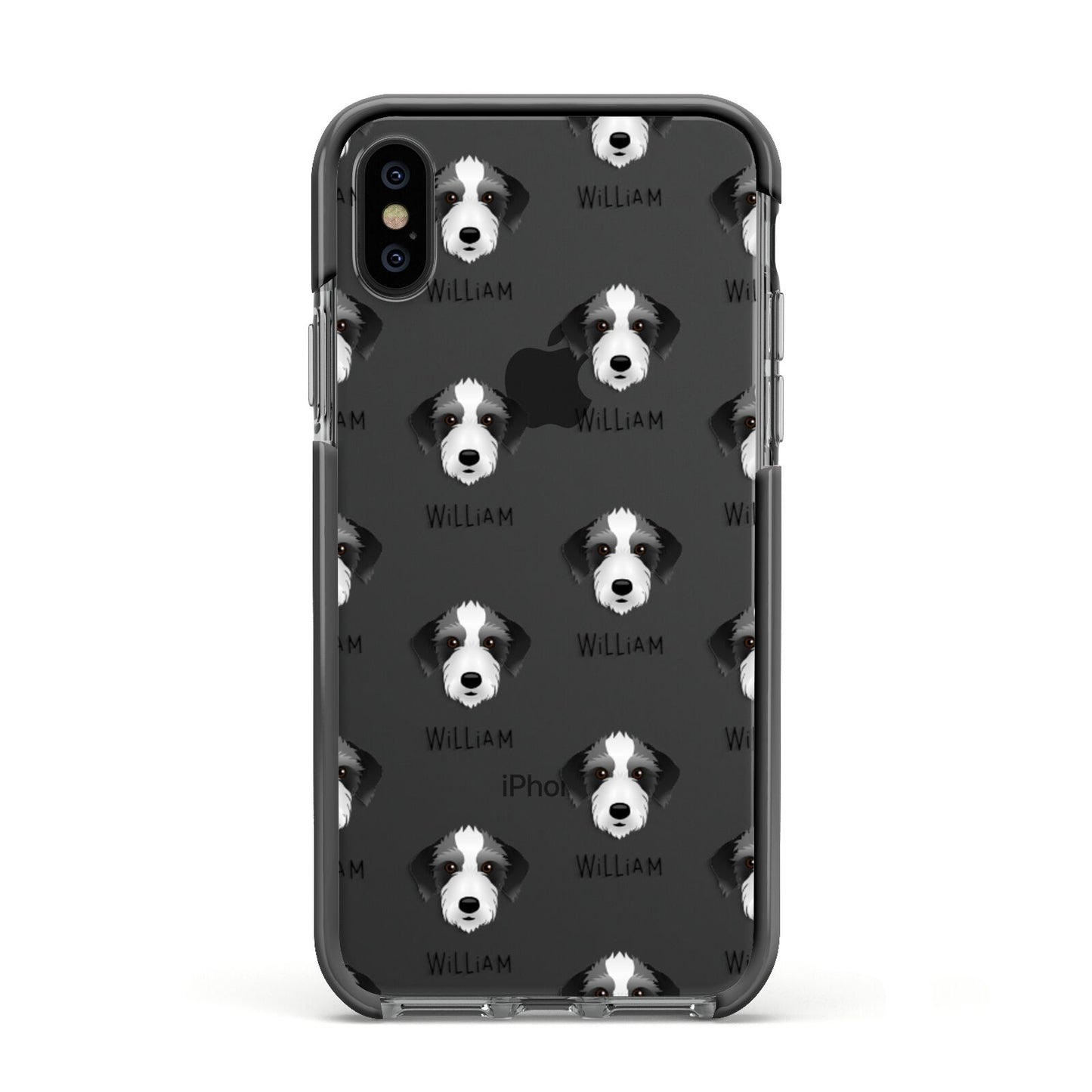 Bedlington Whippet Icon with Name Apple iPhone Xs Impact Case Black Edge on Black Phone