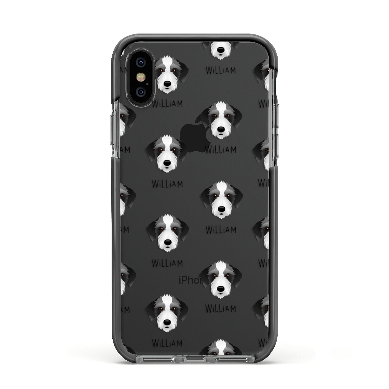 Bedlington Whippet Icon with Name Apple iPhone Xs Impact Case Black Edge on Black Phone