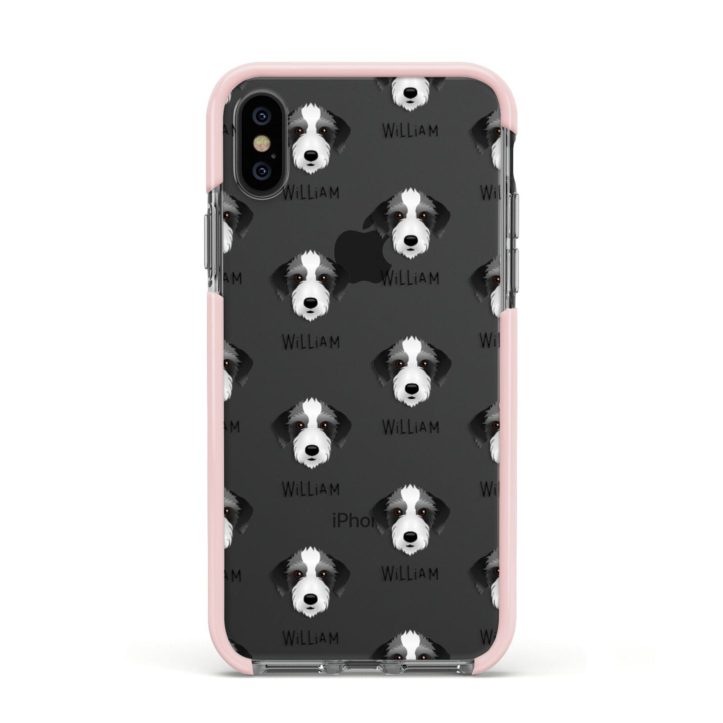 Bedlington Whippet Icon with Name Apple iPhone Xs Impact Case Pink Edge on Black Phone