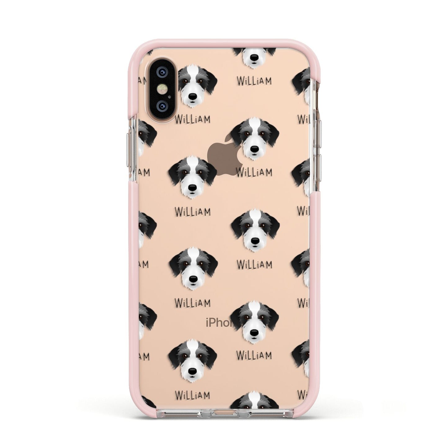 Bedlington Whippet Icon with Name Apple iPhone Xs Impact Case Pink Edge on Gold Phone