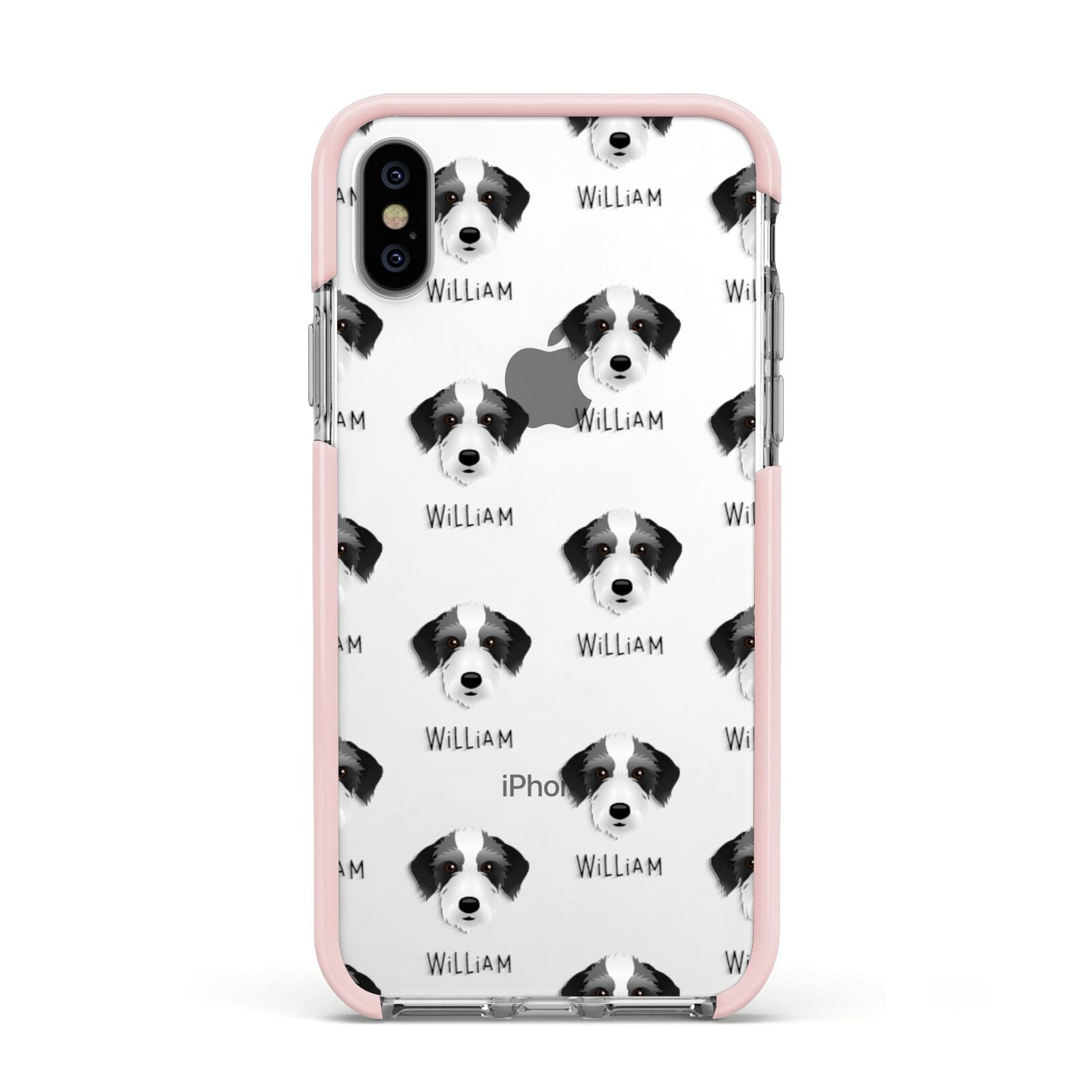 Bedlington Whippet Icon with Name Apple iPhone Xs Impact Case Pink Edge on Silver Phone