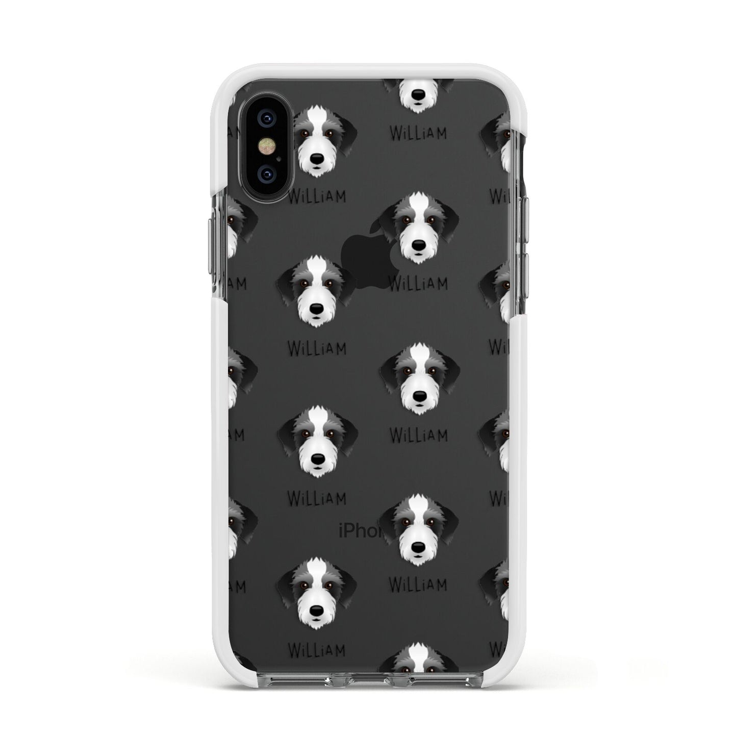 Bedlington Whippet Icon with Name Apple iPhone Xs Impact Case White Edge on Black Phone