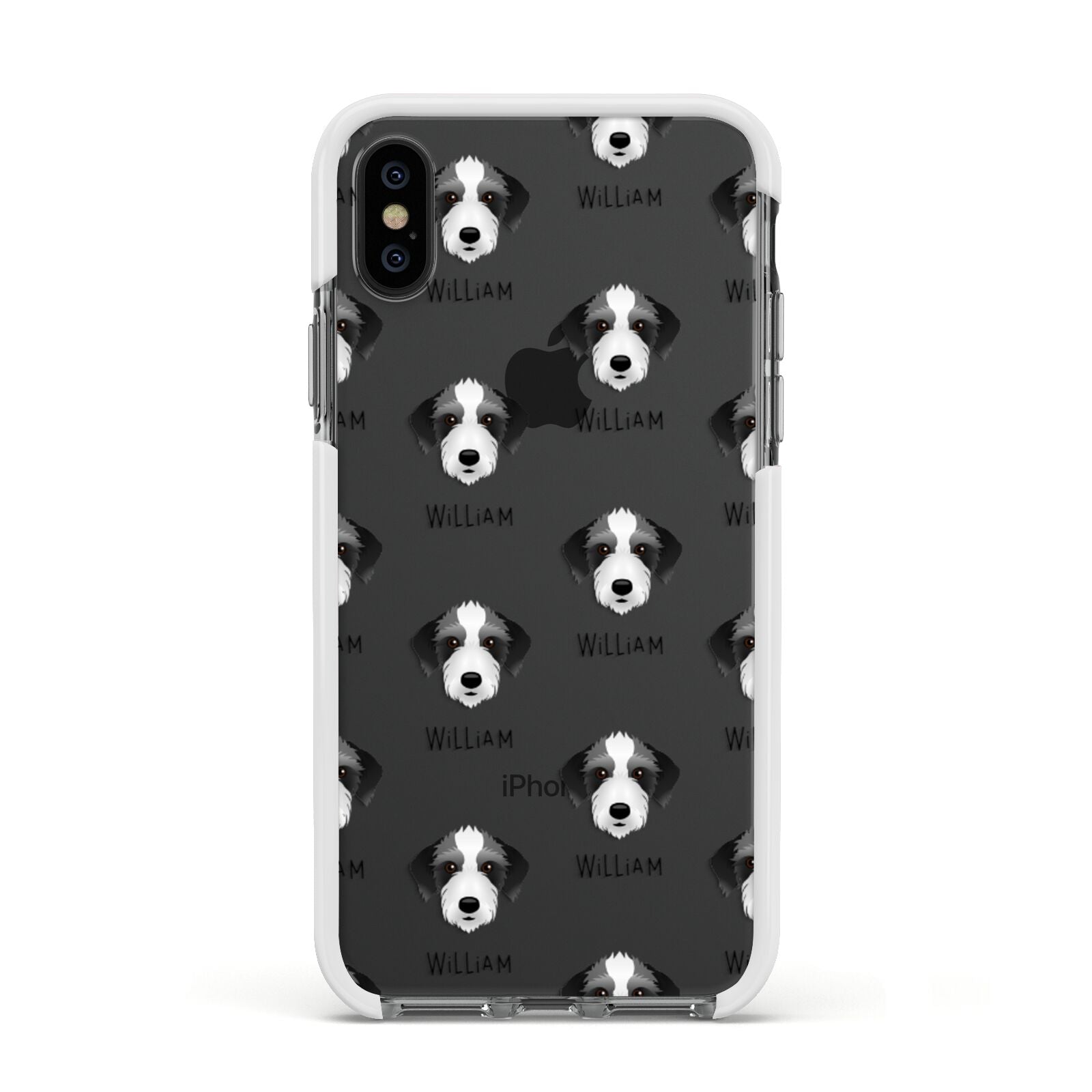 Bedlington Whippet Icon with Name Apple iPhone Xs Impact Case White Edge on Black Phone