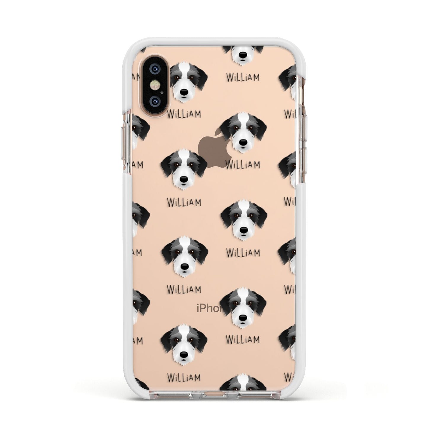 Bedlington Whippet Icon with Name Apple iPhone Xs Impact Case White Edge on Gold Phone