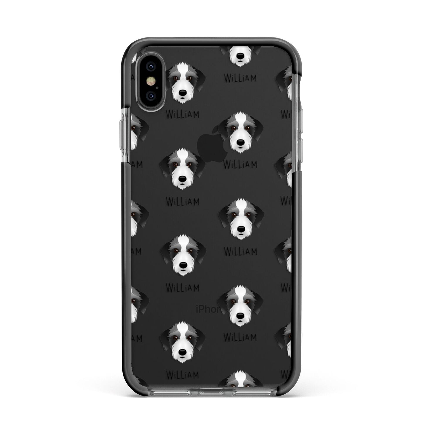 Bedlington Whippet Icon with Name Apple iPhone Xs Max Impact Case Black Edge on Black Phone