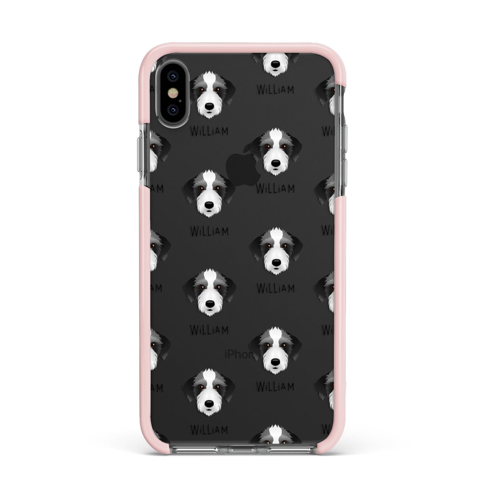 Bedlington Whippet Icon with Name Apple iPhone Xs Max Impact Case Pink Edge on Black Phone