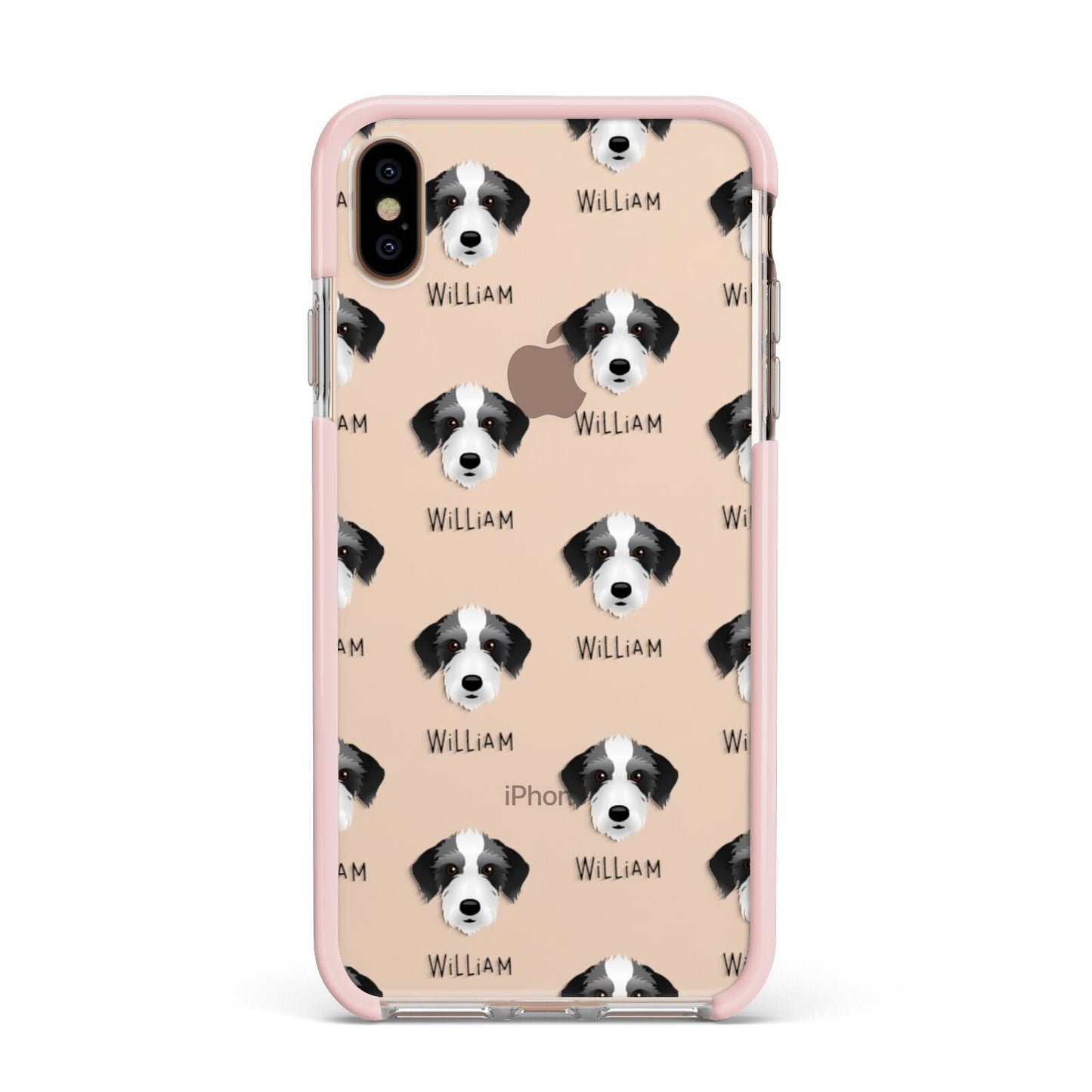 Bedlington Whippet Icon with Name Apple iPhone Xs Max Impact Case Pink Edge on Gold Phone