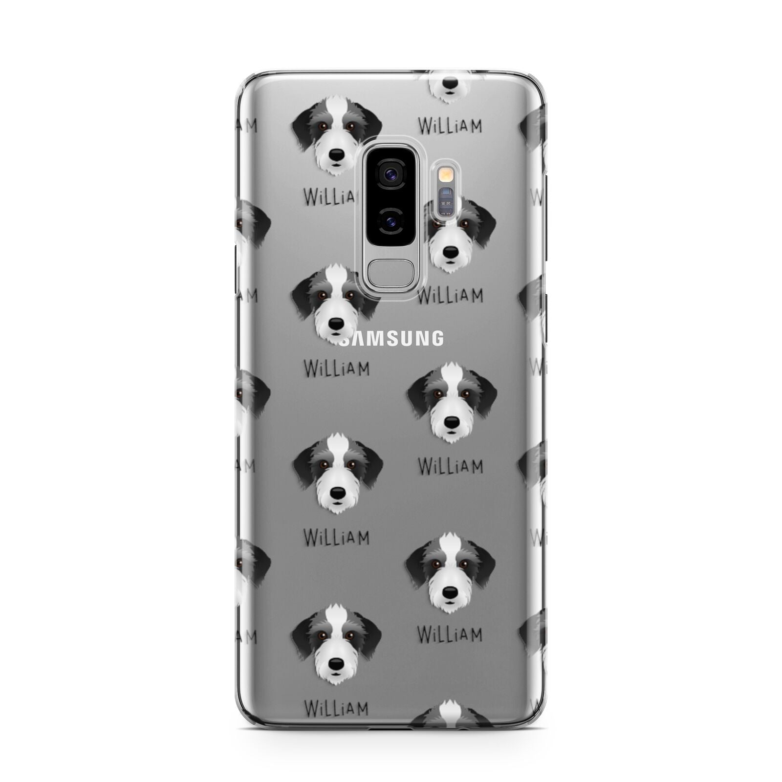 Bedlington Whippet Icon with Name Samsung Galaxy S9 Plus Case on Silver phone