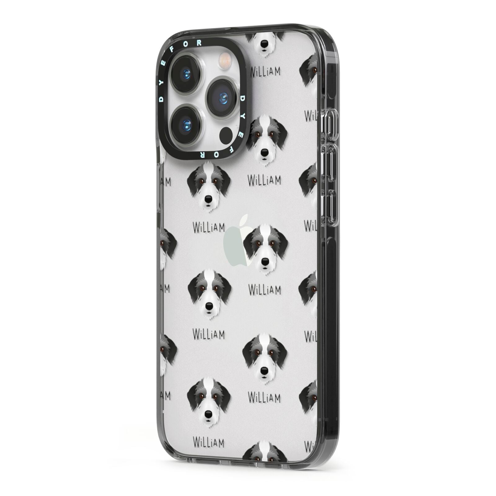 Bedlington Whippet Icon with Name iPhone 13 Pro Black Impact Case Side Angle on Silver phone