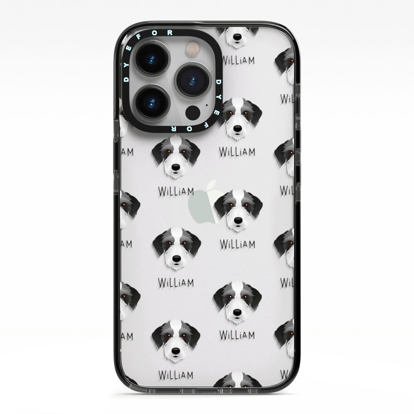 Bedlington Whippet Icon with Name iPhone 13 Pro Black Impact Case on Silver phone