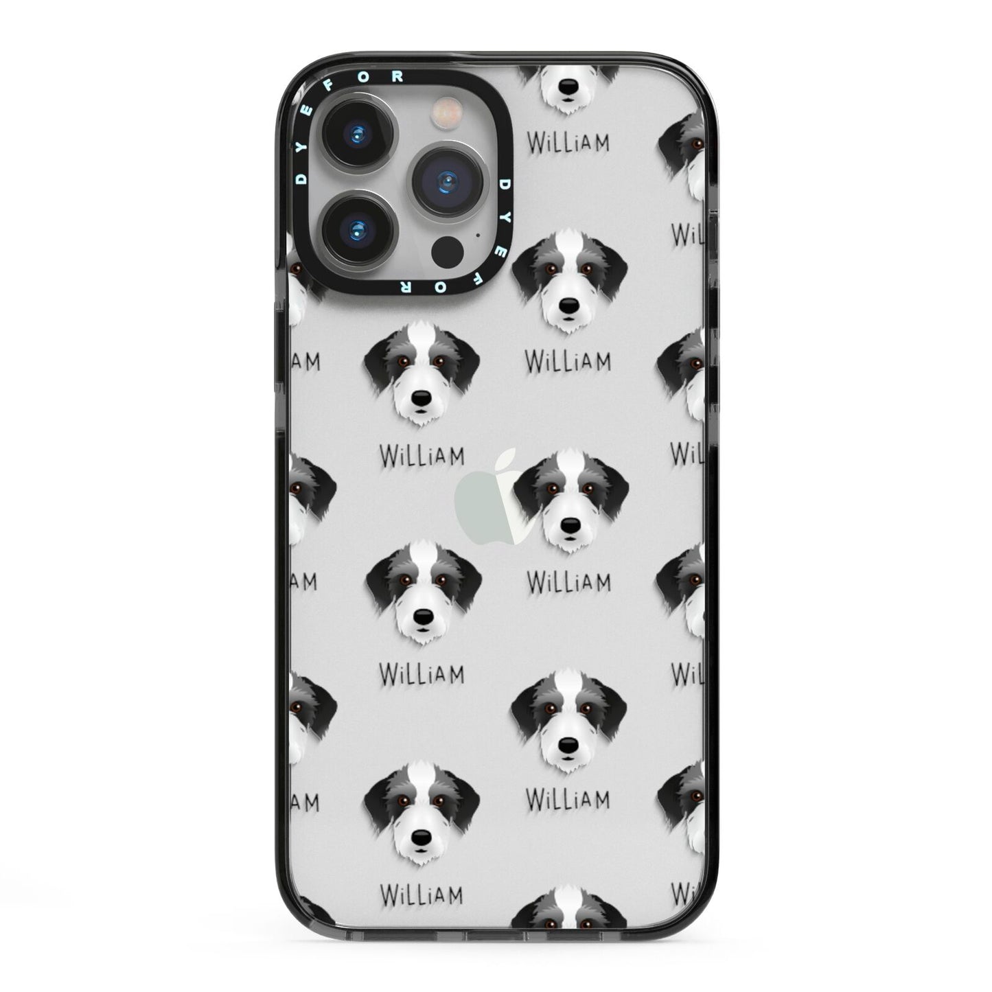 Bedlington Whippet Icon with Name iPhone 13 Pro Max Black Impact Case on Silver phone
