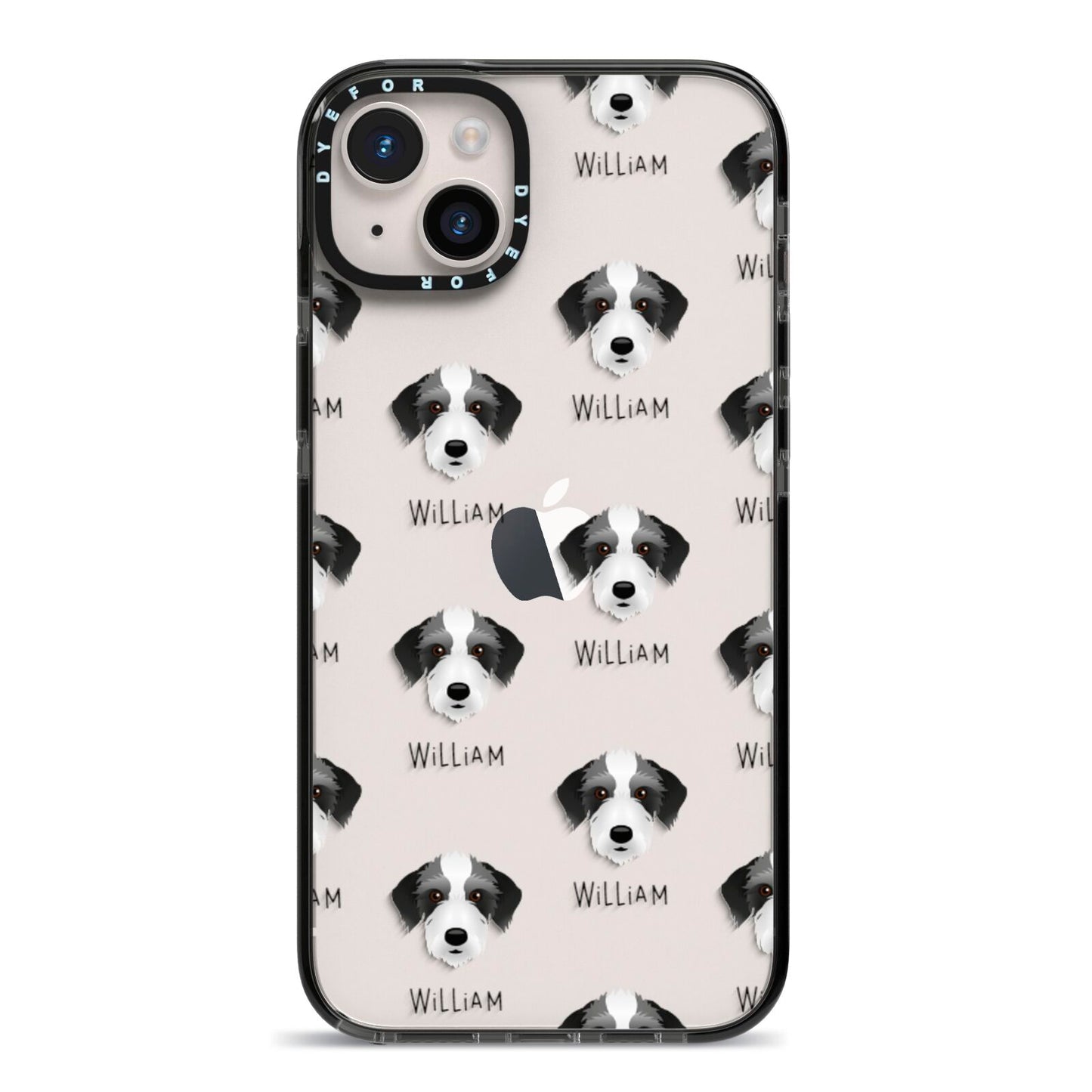 Bedlington Whippet Icon with Name iPhone 14 Plus Black Impact Case on Silver phone