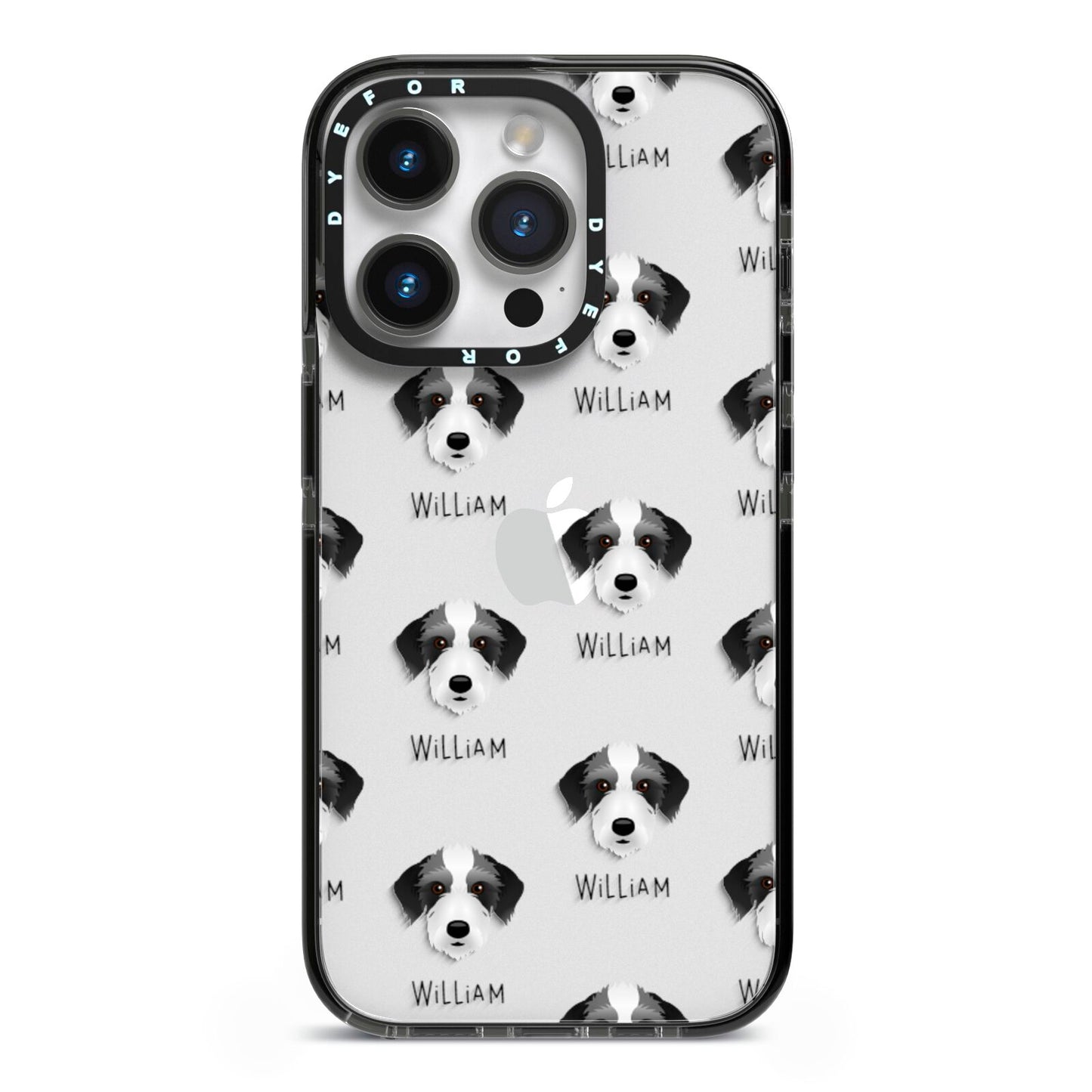 Bedlington Whippet Icon with Name iPhone 14 Pro Black Impact Case on Silver phone