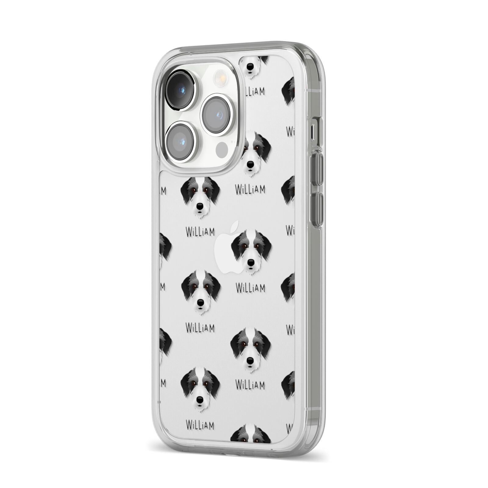 Bedlington Whippet Icon with Name iPhone 14 Pro Clear Tough Case Silver Angled Image