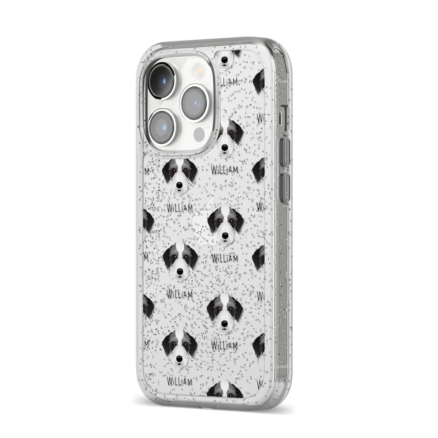 Bedlington Whippet Icon with Name iPhone 14 Pro Glitter Tough Case Silver Angled Image