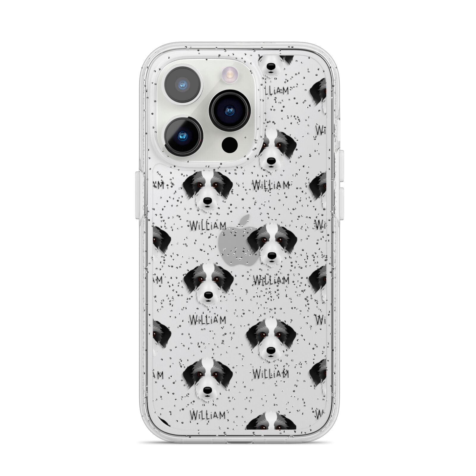 Bedlington Whippet Icon with Name iPhone 14 Pro Glitter Tough Case Silver