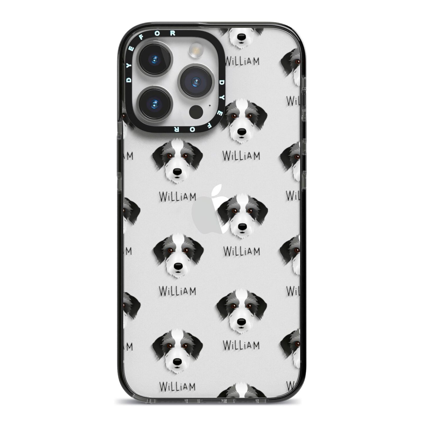 Bedlington Whippet Icon with Name iPhone 14 Pro Max Black Impact Case on Silver phone