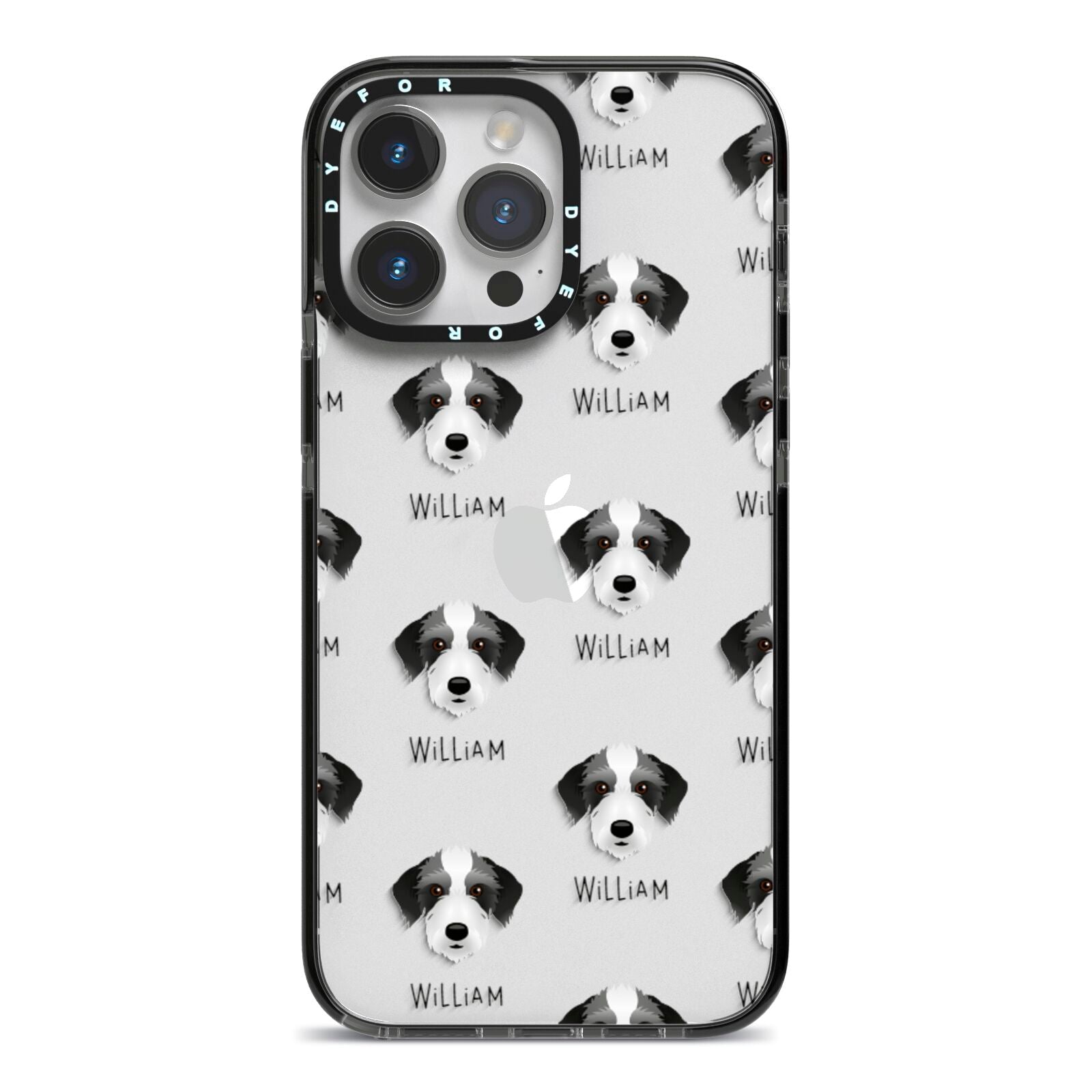 Bedlington Whippet Icon with Name iPhone 14 Pro Max Black Impact Case on Silver phone
