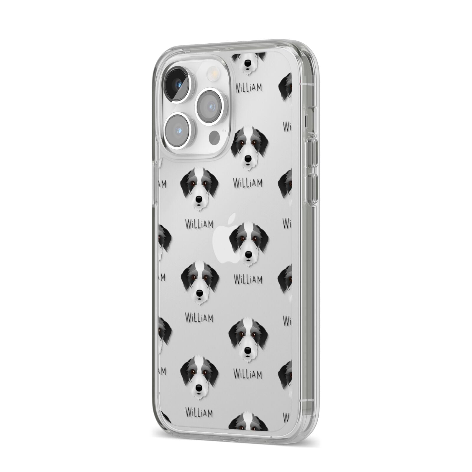 Bedlington Whippet Icon with Name iPhone 14 Pro Max Clear Tough Case Silver Angled Image