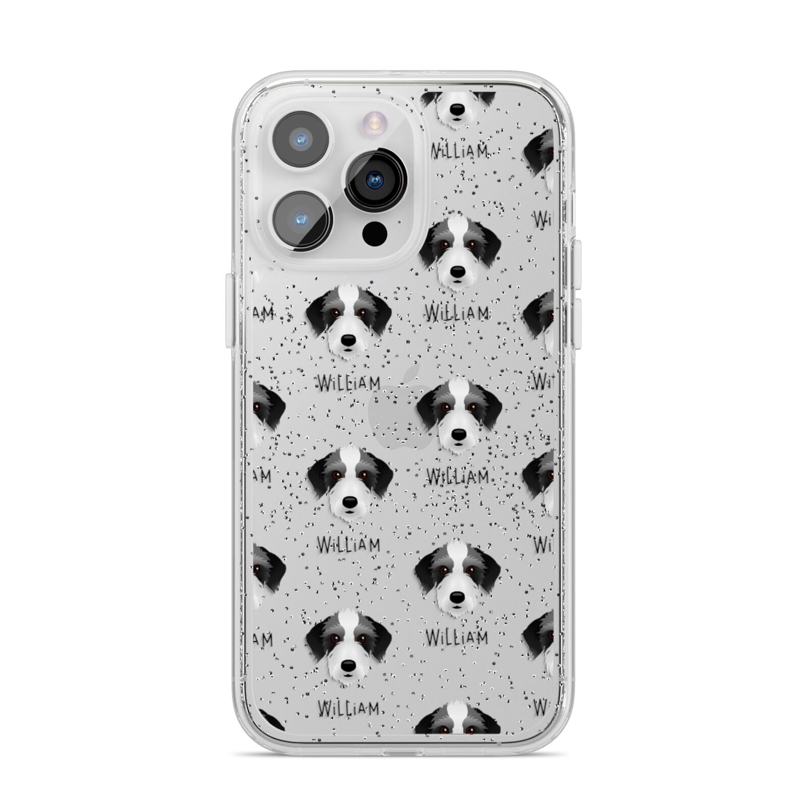 Bedlington Whippet Icon with Name iPhone 14 Pro Max Glitter Tough Case Silver