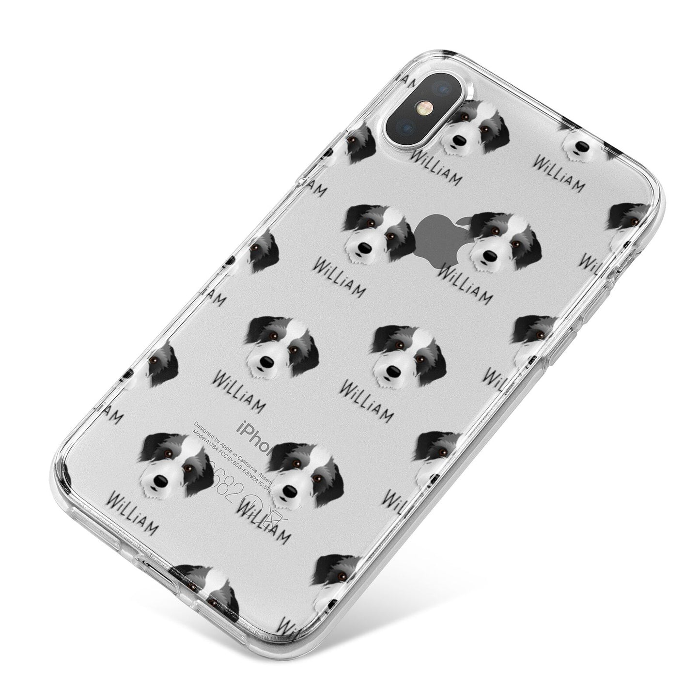 Bedlington Whippet Icon with Name iPhone X Bumper Case on Silver iPhone