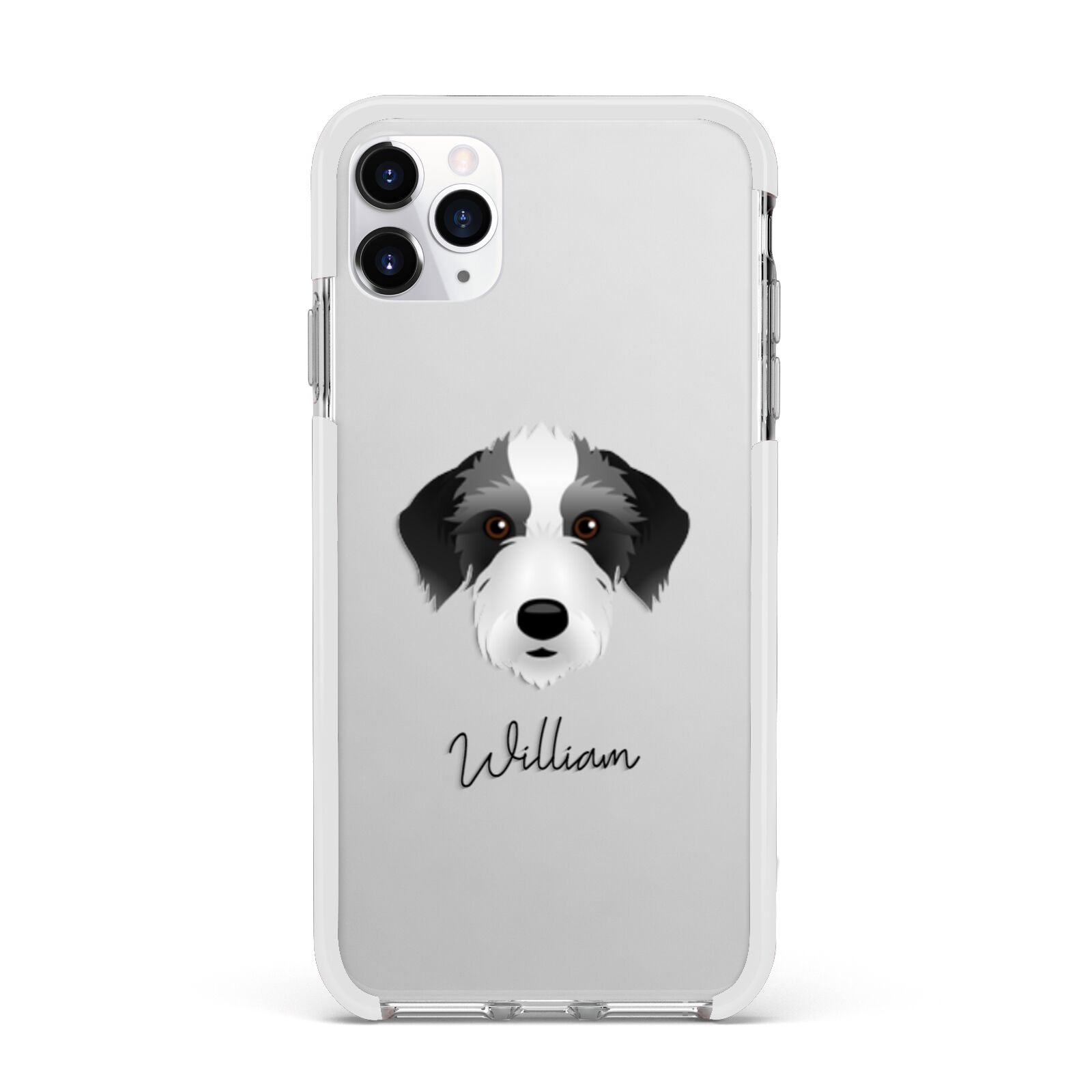 Bedlington Whippet Personalised Apple iPhone 11 Pro Max in Silver with White Impact Case
