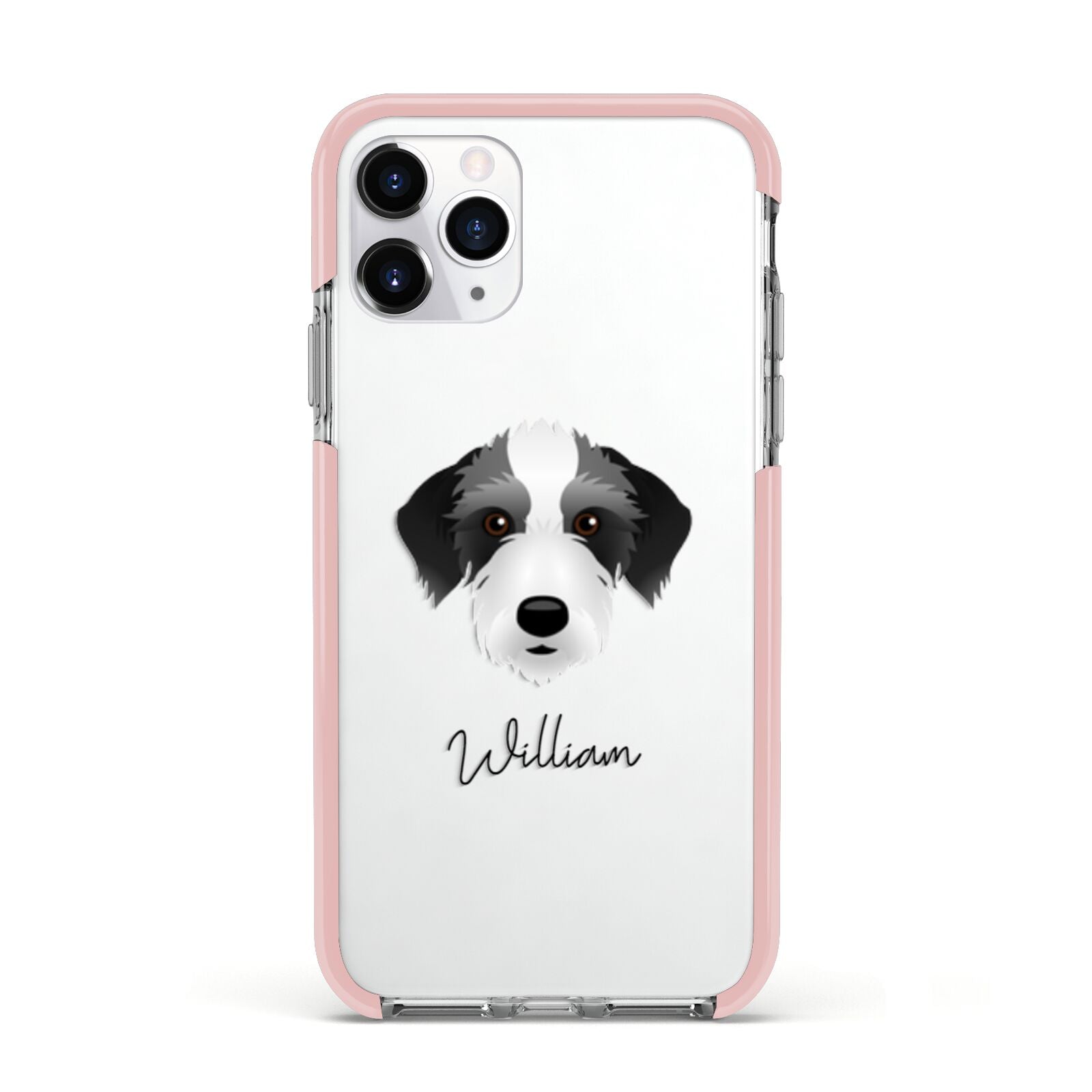 Bedlington Whippet Personalised Apple iPhone 11 Pro in Silver with Pink Impact Case
