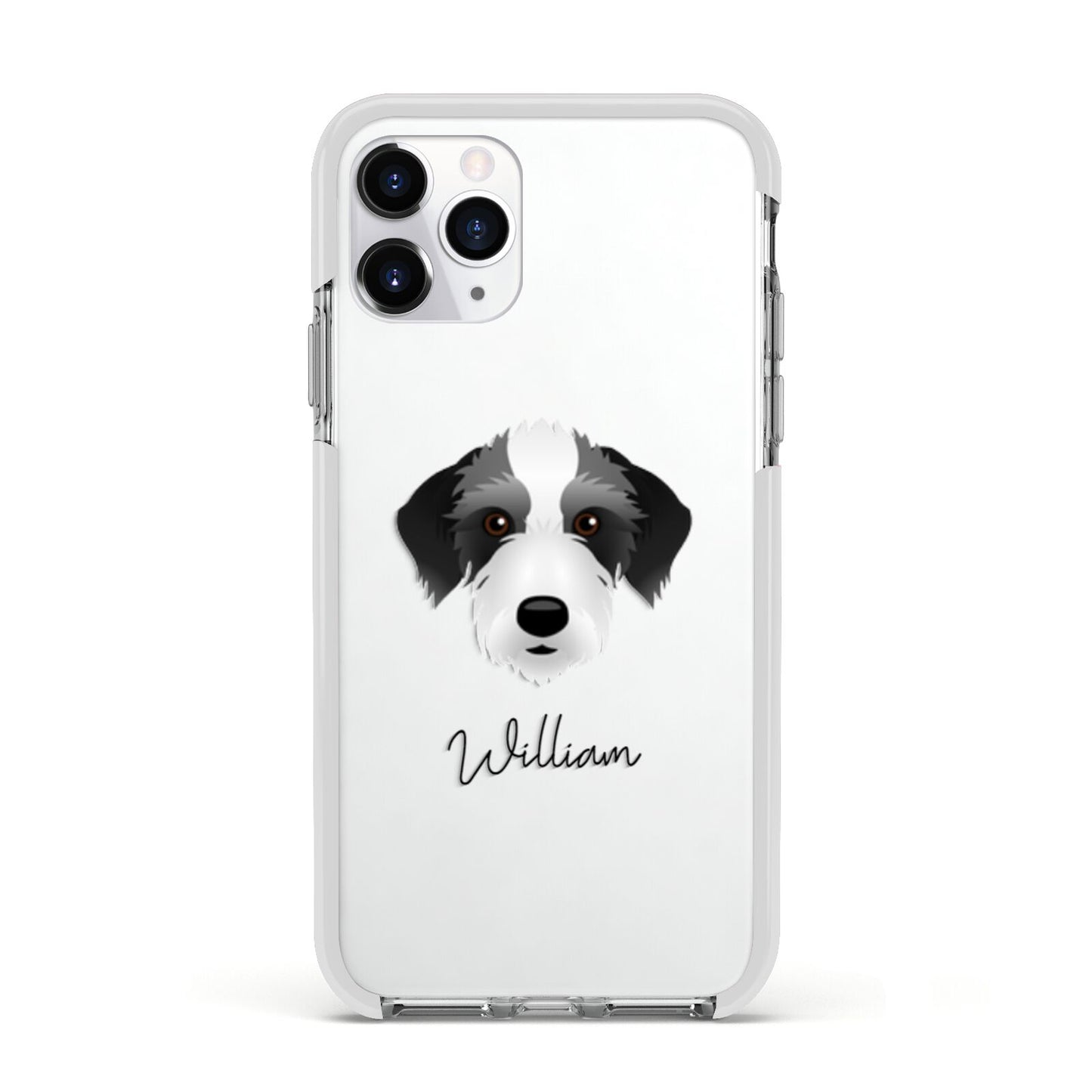 Bedlington Whippet Personalised Apple iPhone 11 Pro in Silver with White Impact Case