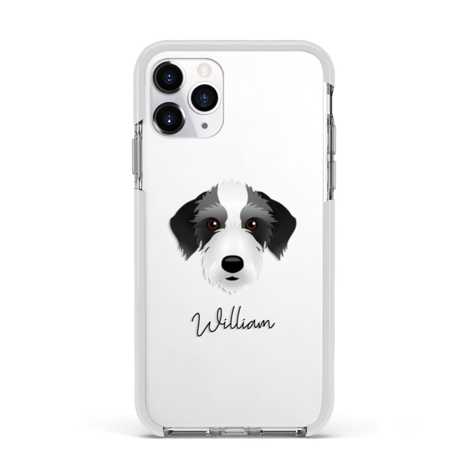 Bedlington Whippet Personalised Apple iPhone 11 Pro in Silver with White Impact Case