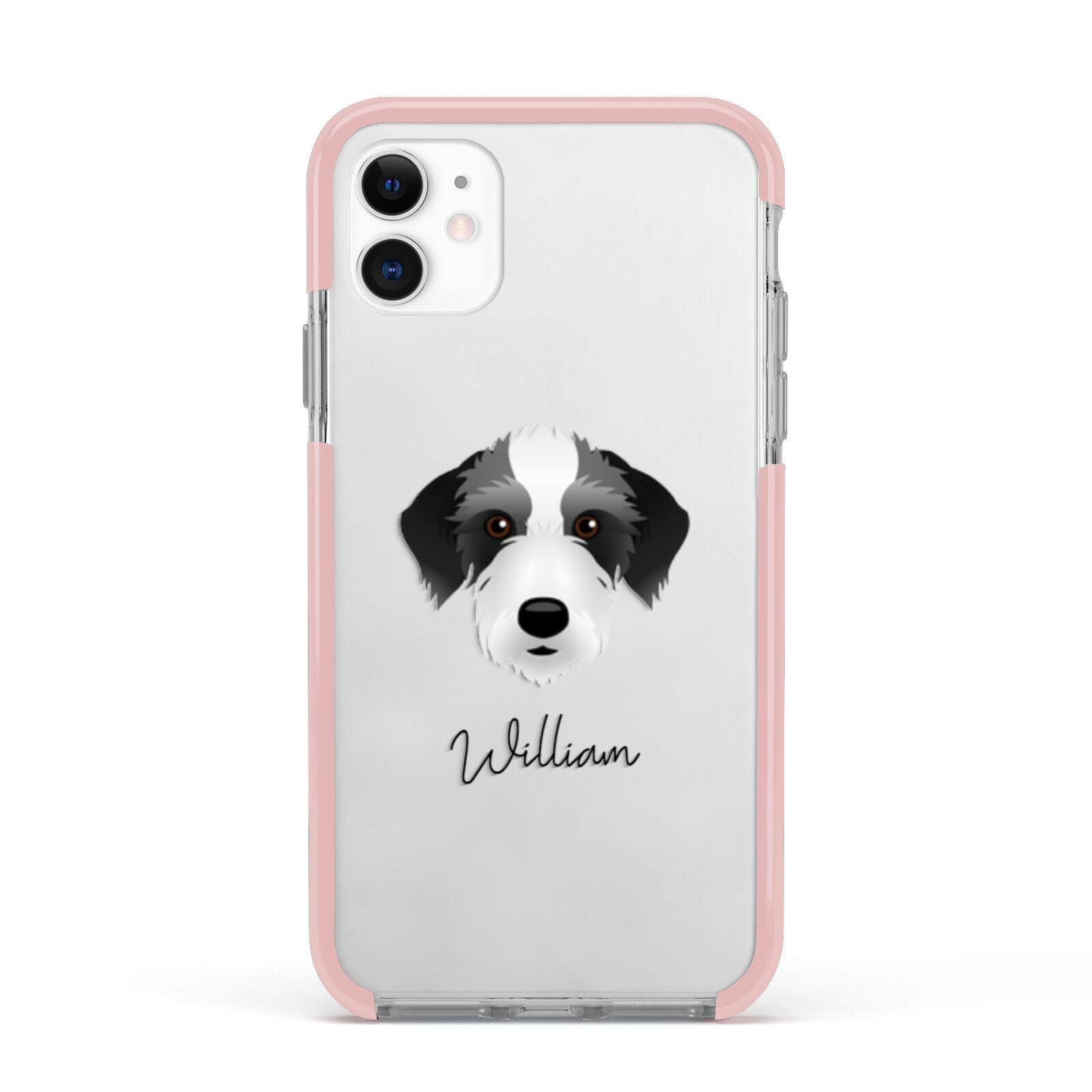 Bedlington Whippet Personalised Apple iPhone 11 in White with Pink Impact Case