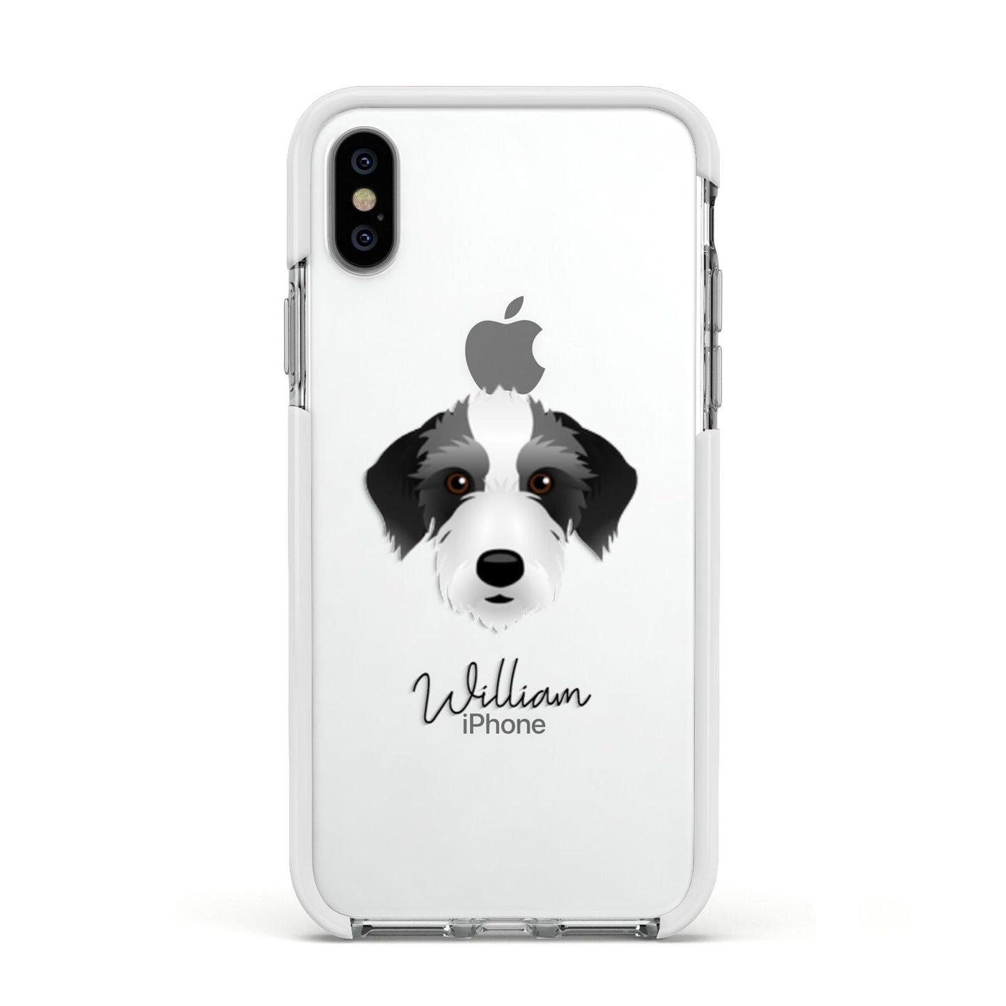 Bedlington Whippet Personalised Apple iPhone Xs Impact Case White Edge on Silver Phone