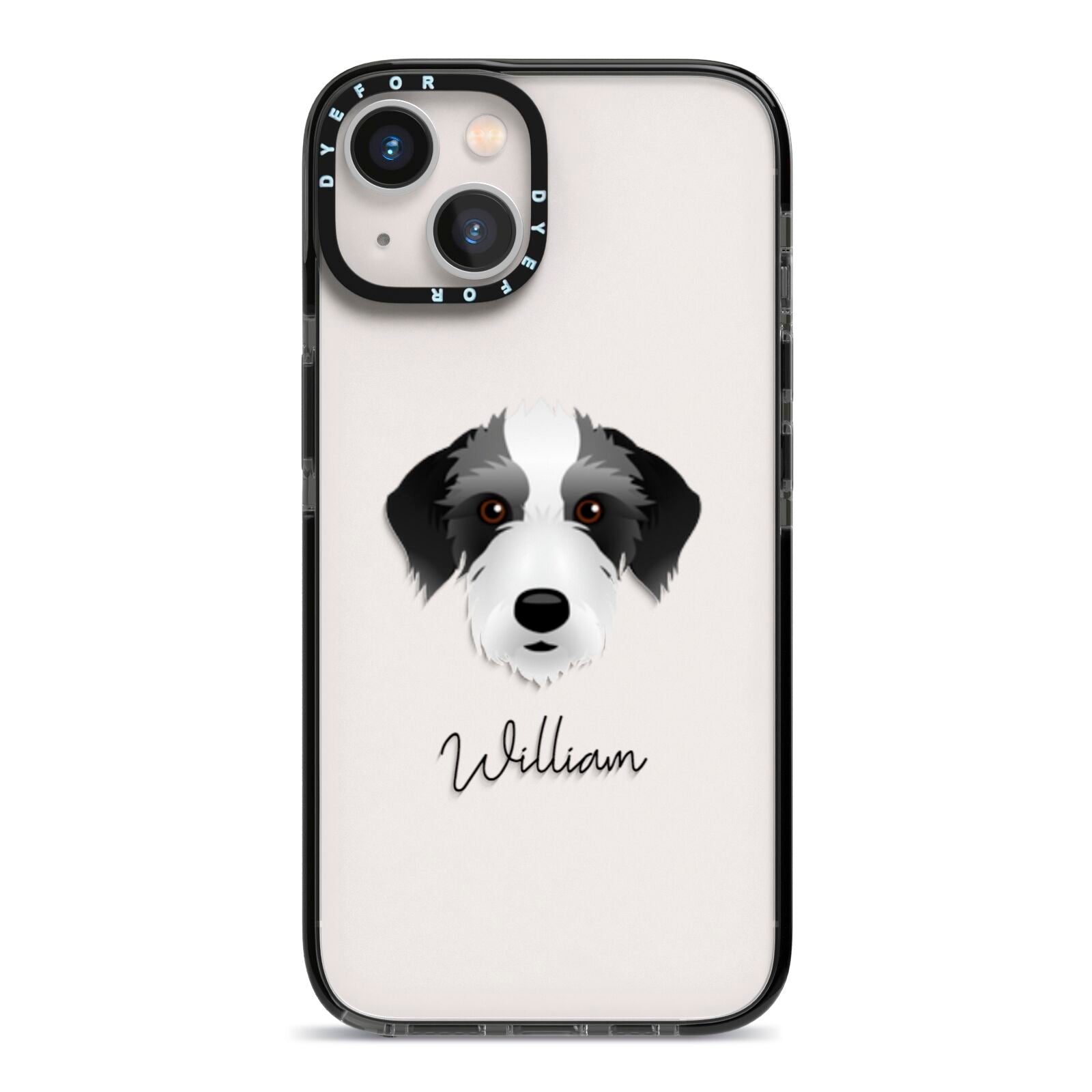 Bedlington Whippet Personalised iPhone 13 Black Impact Case on Silver phone