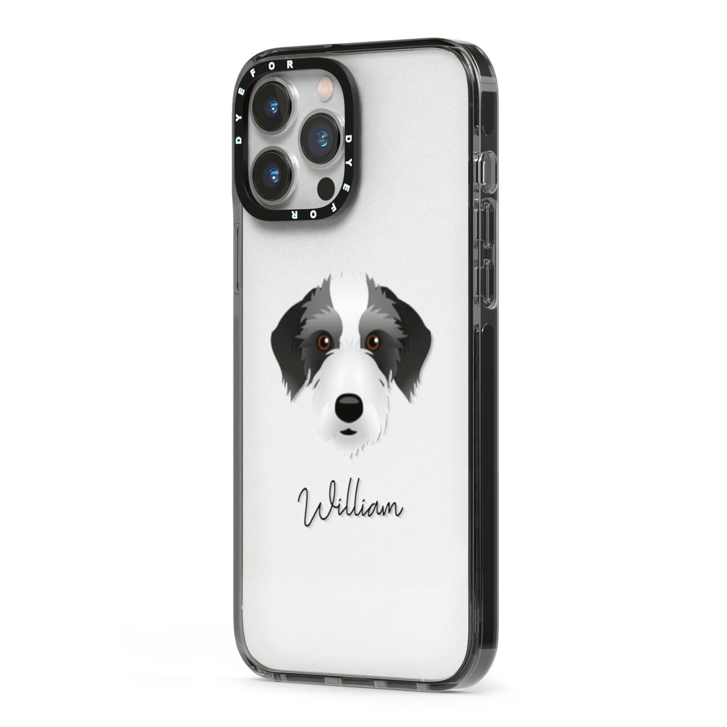 Bedlington Whippet Personalised iPhone 13 Pro Max Black Impact Case Side Angle on Silver phone