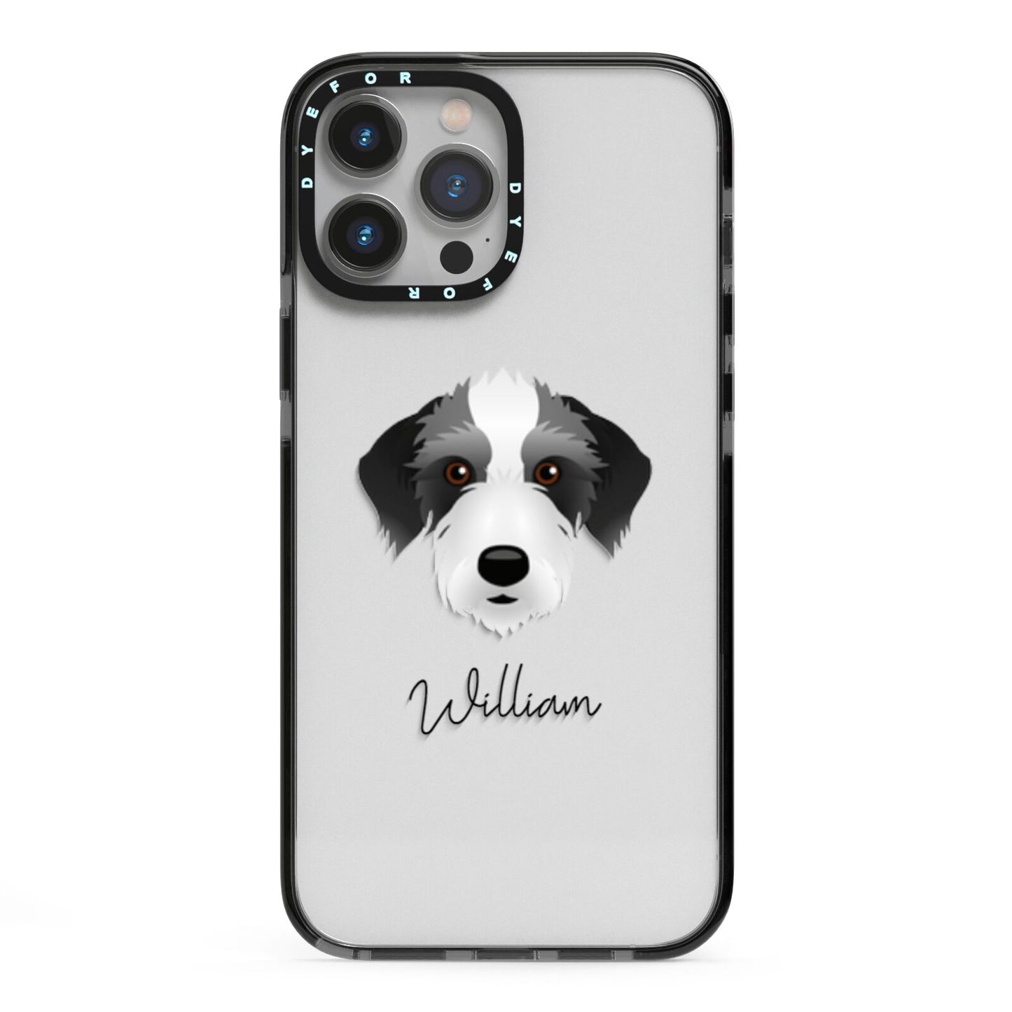 Bedlington Whippet Personalised iPhone 13 Pro Max Black Impact Case on Silver phone