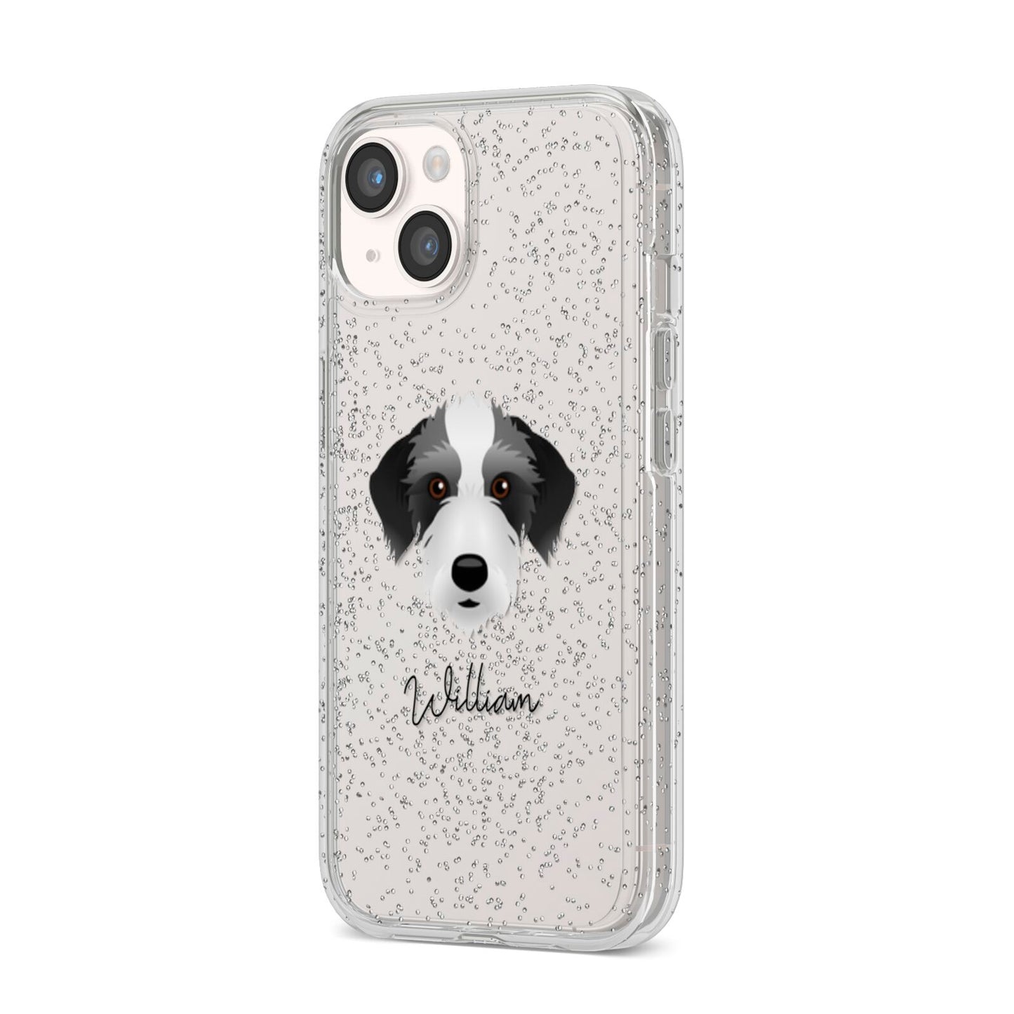 Bedlington Whippet Personalised iPhone 14 Glitter Tough Case Starlight Angled Image
