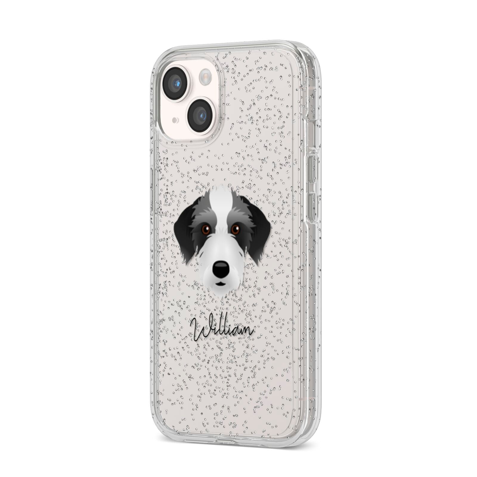 Bedlington Whippet Personalised iPhone 14 Glitter Tough Case Starlight Angled Image
