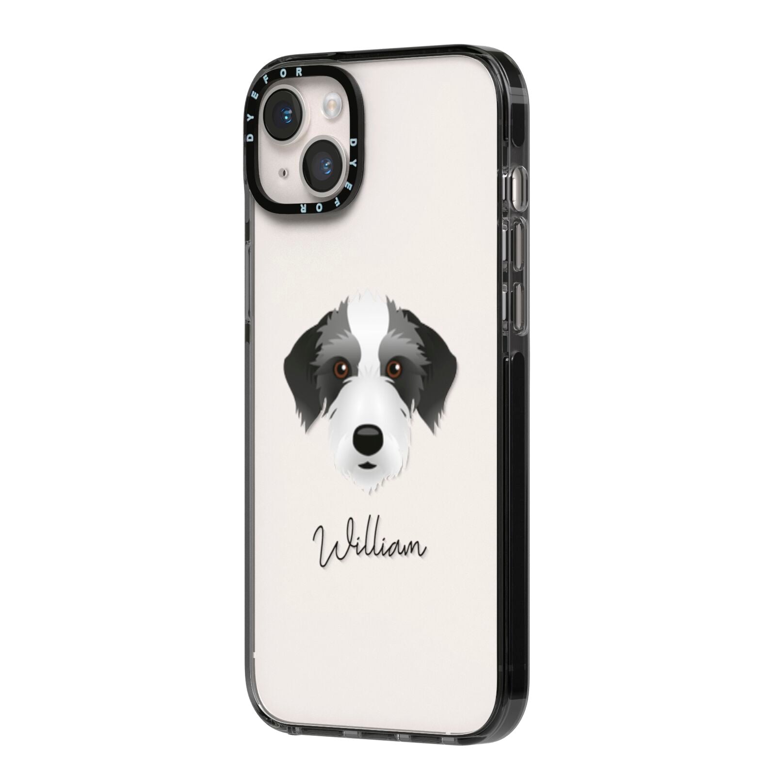 Bedlington Whippet Personalised iPhone 14 Plus Black Impact Case Side Angle on Silver phone
