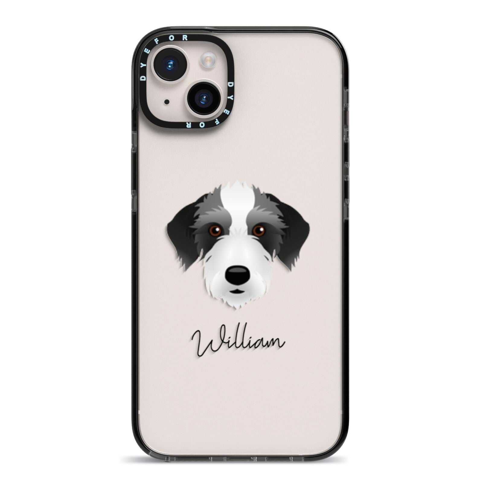 Bedlington Whippet Personalised iPhone 14 Plus Black Impact Case on Silver phone