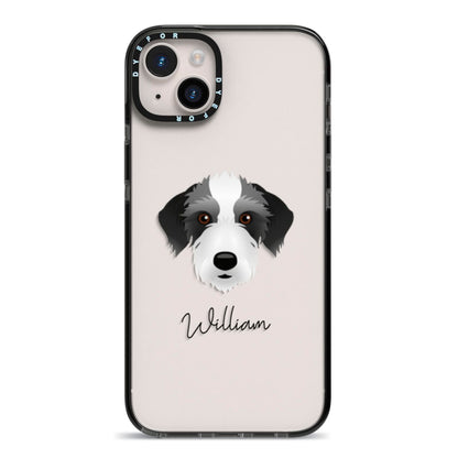 Bedlington Whippet Personalised iPhone 14 Plus Black Impact Case on Silver phone