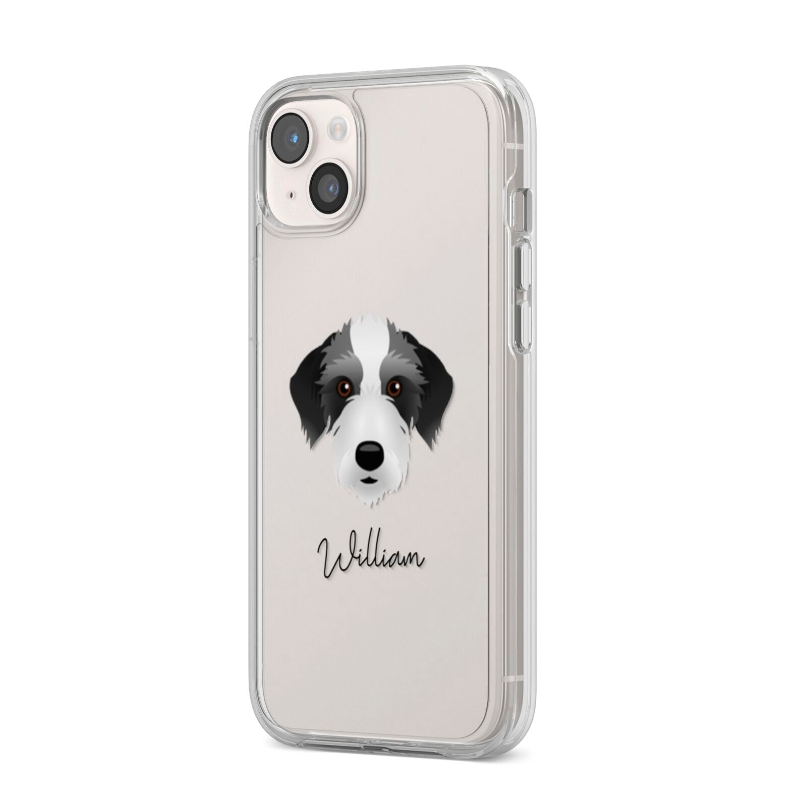 Bedlington Whippet Personalised iPhone 14 Plus Clear Tough Case Starlight Angled Image