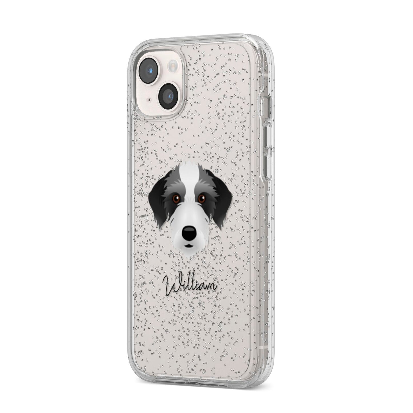 Bedlington Whippet Personalised iPhone 14 Plus Glitter Tough Case Starlight Angled Image