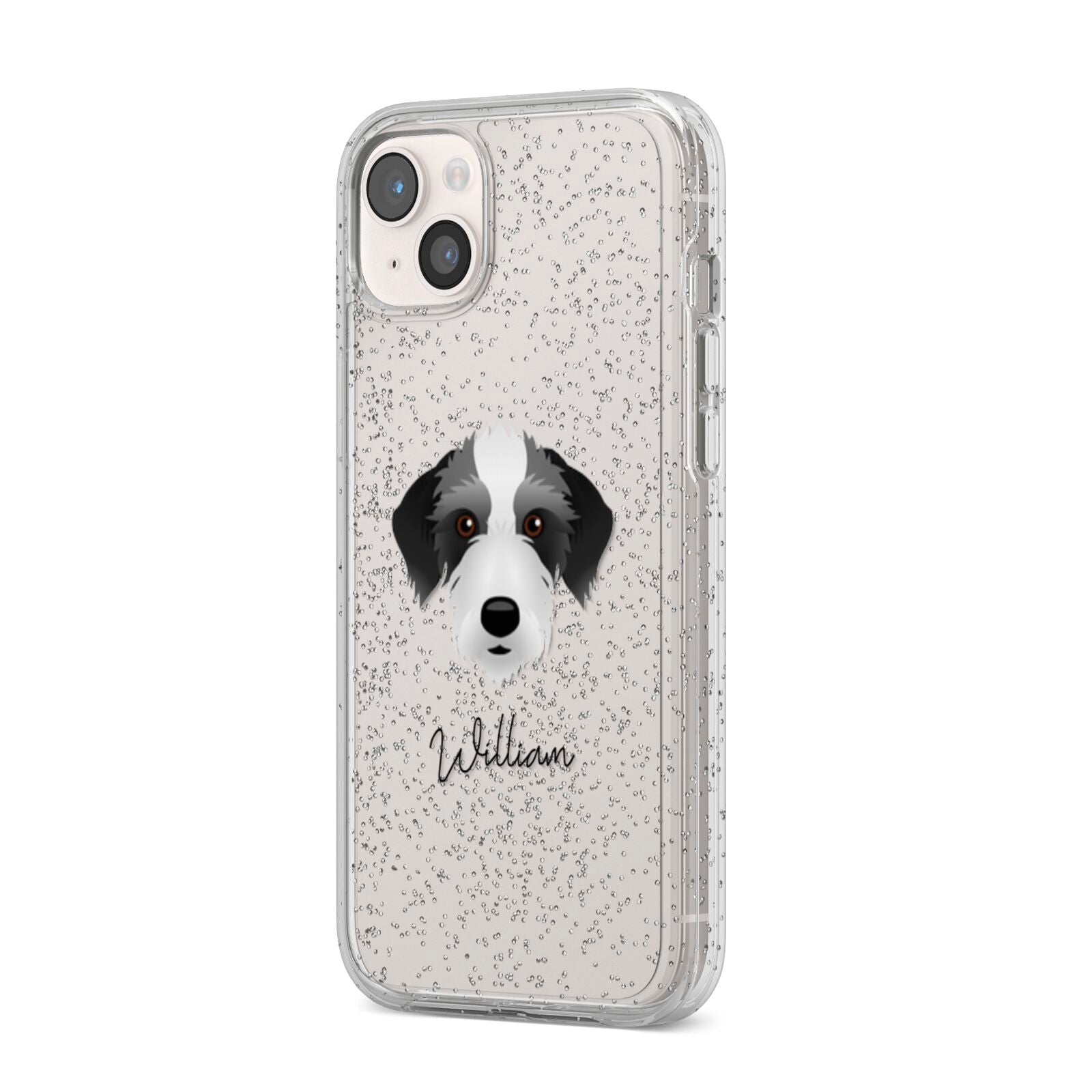 Bedlington Whippet Personalised iPhone 14 Plus Glitter Tough Case Starlight Angled Image