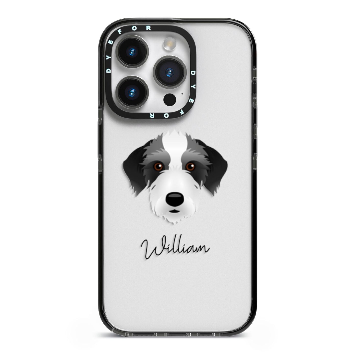 Bedlington Whippet Personalised iPhone 14 Pro Black Impact Case on Silver phone