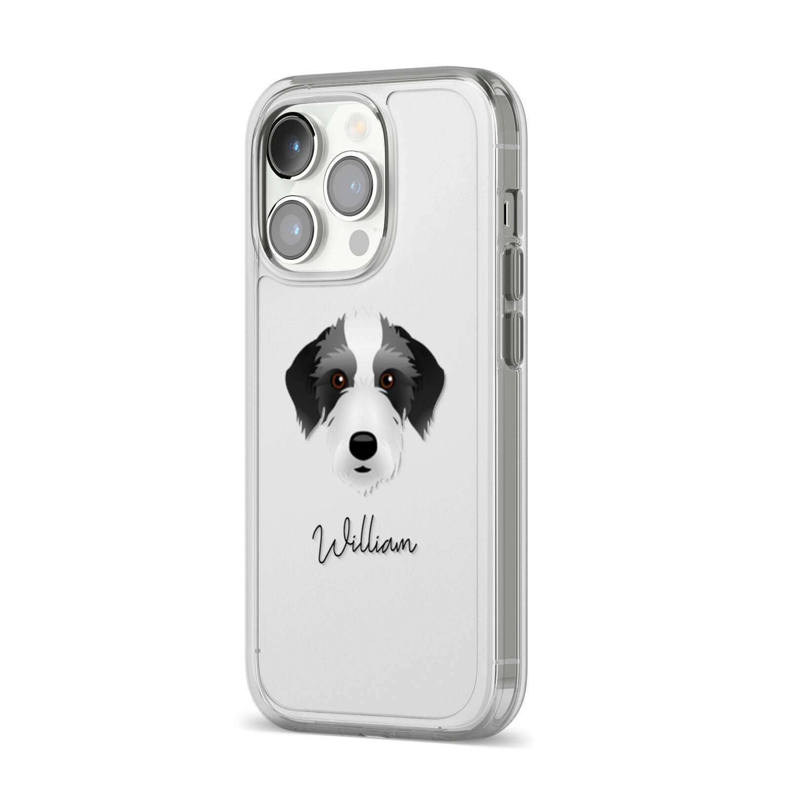 Bedlington Whippet Personalised iPhone 14 Pro Clear Tough Case Silver Angled Image
