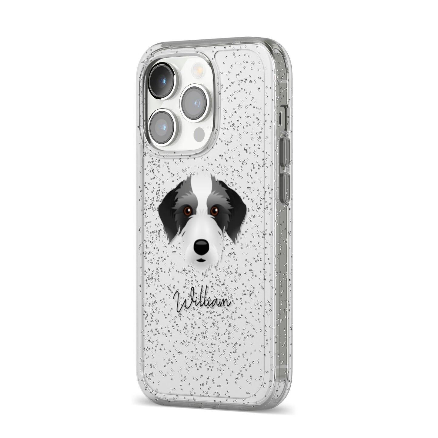 Bedlington Whippet Personalised iPhone 14 Pro Glitter Tough Case Silver Angled Image