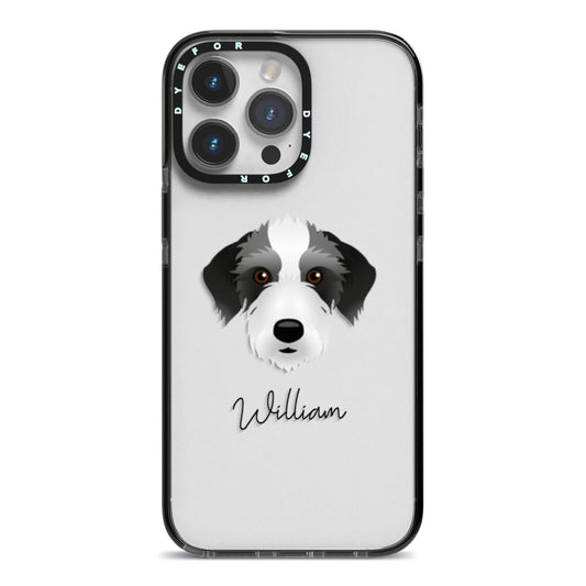 Bedlington Whippet Personalised iPhone 14 Pro Max Black Impact Case on Silver phone