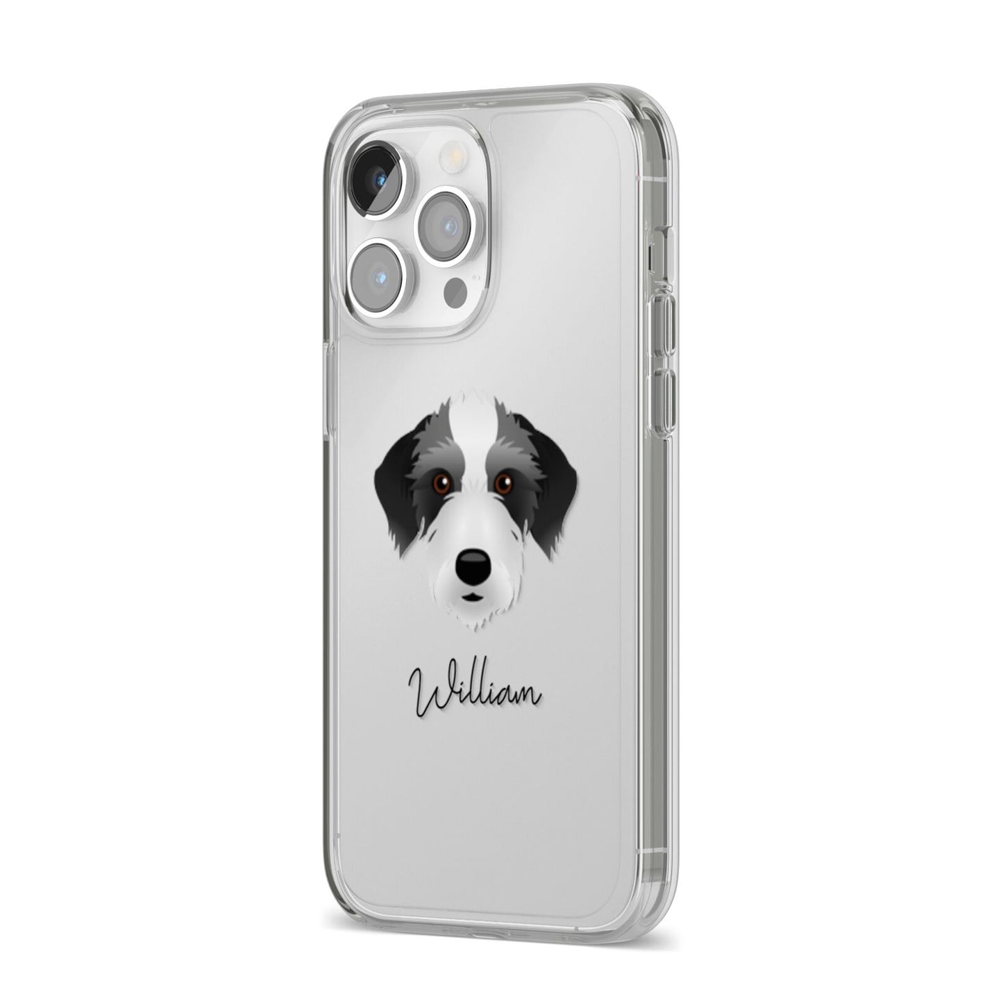 Bedlington Whippet Personalised iPhone 14 Pro Max Clear Tough Case Silver Angled Image