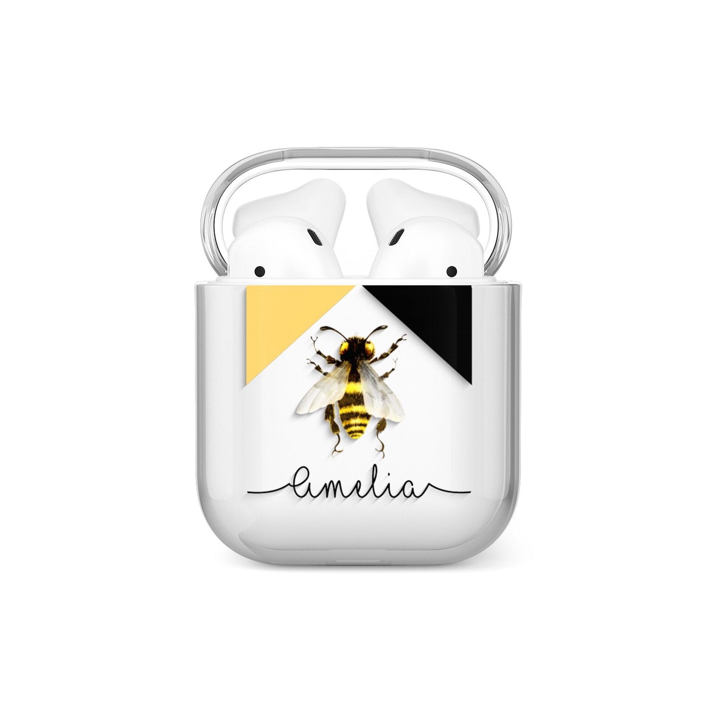 Bee Asymmetrical Background and Name AirPods Case