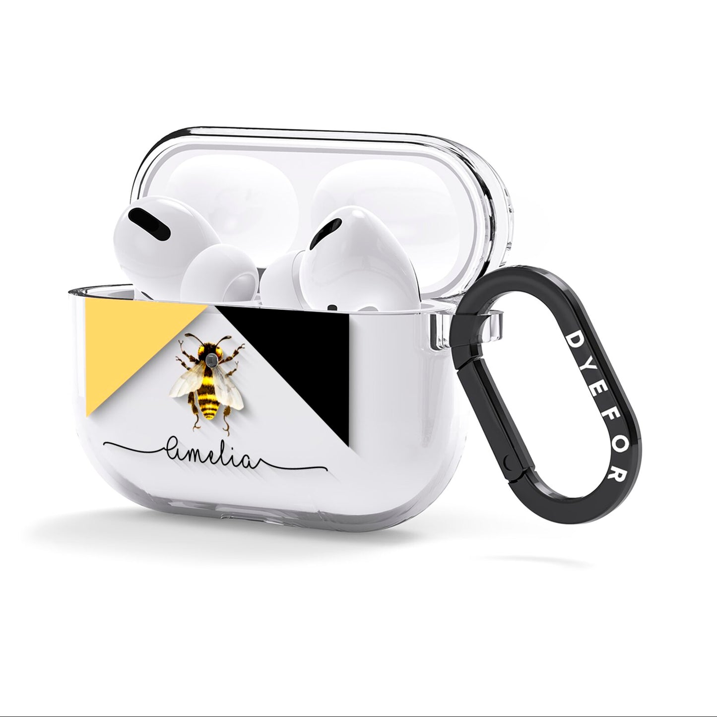 Bee Asymmetrical Background and Name AirPods Clear Case 3rd Gen Side Image