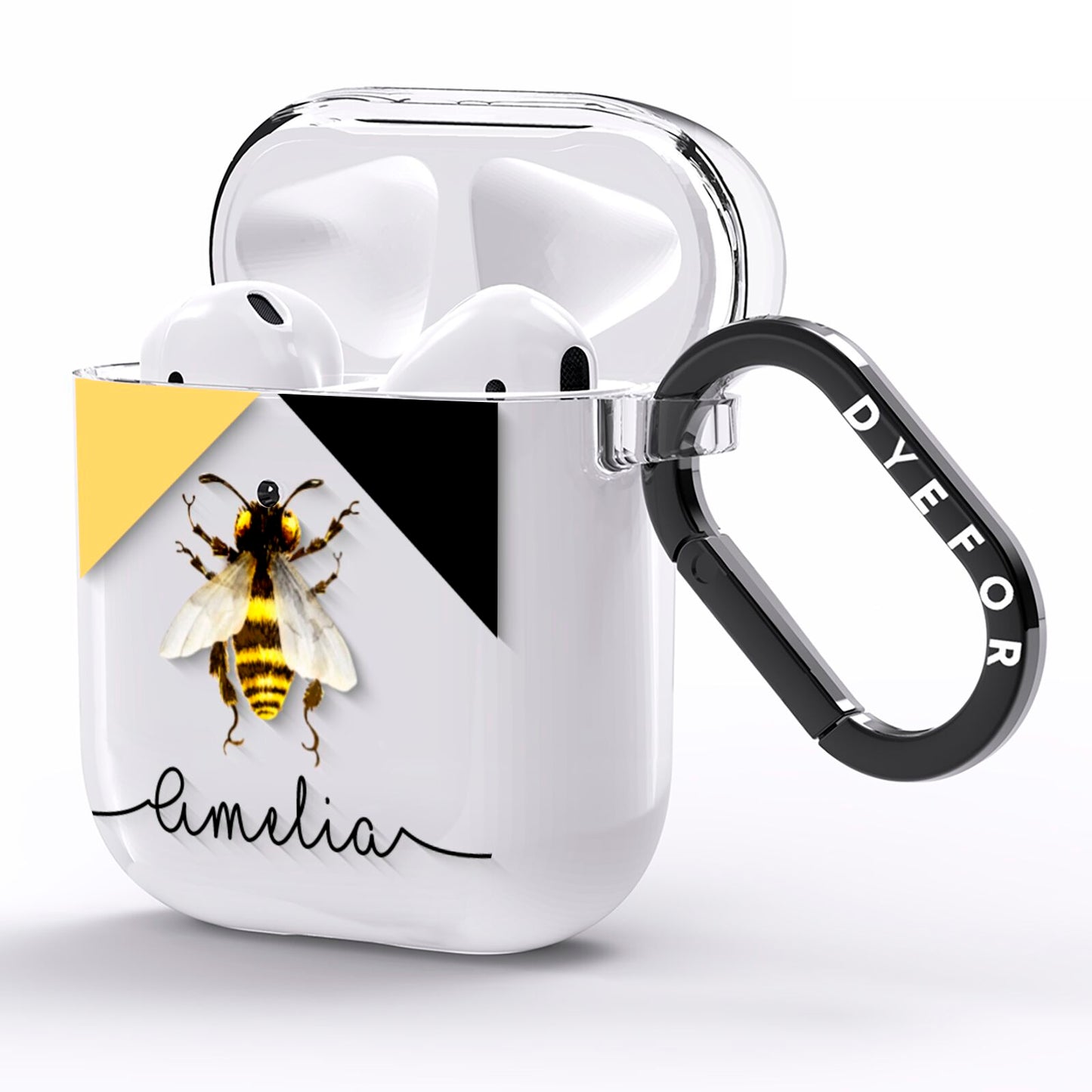 Bee Asymmetrical Background and Name AirPods Clear Case Side Image